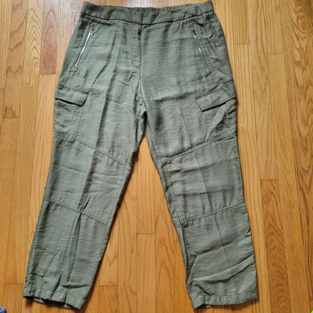 DKNY Womens Green Cargo Pants With Zipper Pockets & Elastic Waist 16